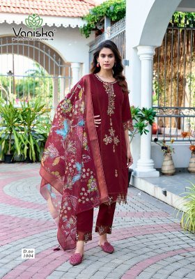 Vaniska Dastoor Vol 1 Roman Silk Straight Kurti Set with Heavy Embroidery And Organza Jacquard Dupatta Wholesale kurti pant with dupatta Catalogs