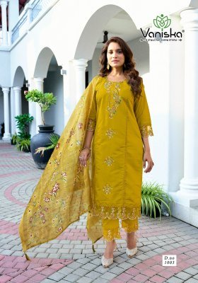 Vaniska Dastoor Vol 1 Roman Silk Straight Kurti Set with Heavy Embroidery And Organza Jacquard Dupatta Wholesale kurti pant with dupatta Catalogs