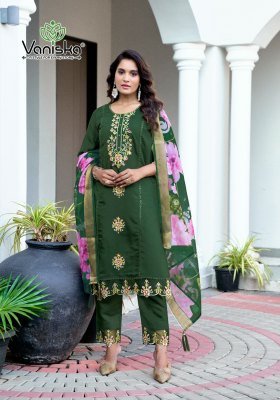 Vaniska Dastoor Vol 1 Roman Silk Straight Kurti Set with Heavy Embroidery And Organza Jacquard Dupatta Wholesale kurti pant with dupatta Catalogs