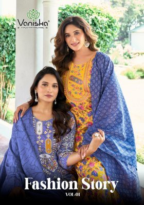 Vaniska Fashion Story Vol 1 Straight Kurti with Pant Dupatta Pure Mal Chanderi Viscose Kurti with Fancy Embroidery And Printed Chanderi Dupatta Wholes Vaniska