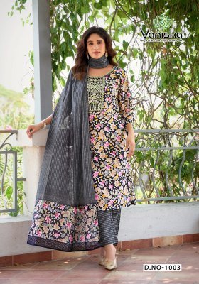Vaniska Fashion Story Vol 1 Straight Kurti with Pant Dupatta Pure Mal Chanderi Viscose Kurti with Fancy Embroidery And Printed Chanderi Dupatta Wholes kurtis catalogs