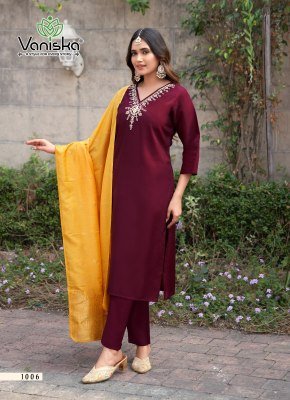 Vaniska Florina Vol 1 Roman Silk Straight Kurti Pant Dupatta Set readymade suit catalogs