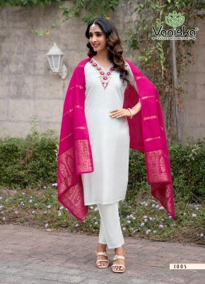 Vaniska Florina Vol 1 Roman Silk Straight Kurti Pant Dupatta Set readymade suit catalogs