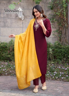 Vaniska Florina Vol 1 Roman Silk Straight Kurti Pant Dupatta Set readymade suit catalogs