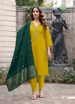 Vaniska Florina Vol 1 Roman Silk Straight Kurti Pant Dupatta Set readymade suit catalogs
