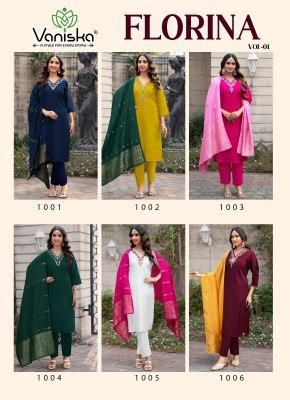 Vaniska Florina Vol 1 Roman Silk Straight Kurti Pant Dupatta Set readymade suit catalogs
