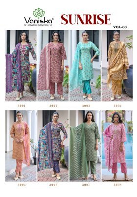 Vaniska Sunrise Vol 3 Capsul Foil Print Kurti Pant Dupatta Set readymade suit catalogs