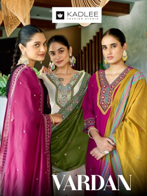 Vardan by Kadlee Viscorse thread work Fancy Top bottom and dupatta catalogue at amavi expo wholesale catalogs