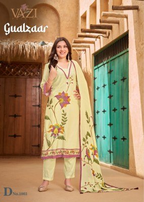 Vazi Fashion Gualzaar Viscose Muslin Suit Set with Handwork  Aari Work And Thread Embroidery Accessories And Lace Bottom Fancy Dupatta Wholesale kurtis catalogs