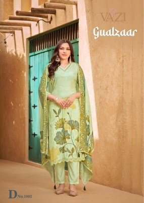 Vazi Fashion Gualzaar Viscose Muslin Suit Set with Handwork  Aari Work And Thread Embroidery Accessories And Lace Bottom Fancy Dupatta Wholesale kurtis catalogs