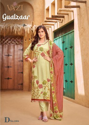 Vazi Fashion Gualzaar Viscose Muslin Suit Set with Handwork  Aari Work And Thread Embroidery Accessories And Lace Bottom Fancy Dupatta Wholesale kurtis catalogs