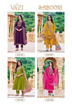 Vazi Fashion Saboori Pure Viscose Chiffon Kurti Pant Dupatta Set with Handwork Embroidery And Digital Print Organza Dupatta Wholesale kurti pant with dupatta Catalogs
