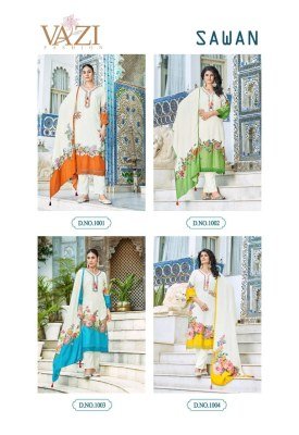 Vazi Fashion Sawan Designer Suit Pure Viscose Muslin Printed Top with Hand And Aari Work  Embellished Bottom Pant  and Printed Muslin Dupatta with Tas kurtis catalogs