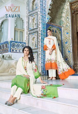Vazi Fashion Sawan Designer Suit Pure Viscose Muslin Printed Top with Hand And Aari Work  Embellished Bottom Pant  and Printed Muslin Dupatta with Tas kurtis catalogs