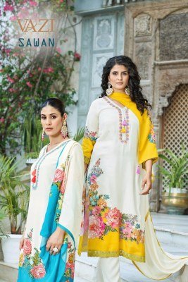 Vazi Fashion Sawan Designer Suit Pure Viscose Muslin Printed Top with Hand And Aari Work  Embellished Bottom Pant  and Printed Muslin Dupatta with Tas kurtis catalogs