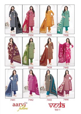 Veda Vol 1 by Aarvi Pure Cotton Printed With Kashmiri Embroidery Work readymade suit collection in low rate readymade suit catalogs