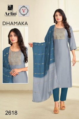 Veda by kapil trendz present Dhamaka rangila silk with fancy neck work readymade suit catalogue at low rate readymade suit catalogs