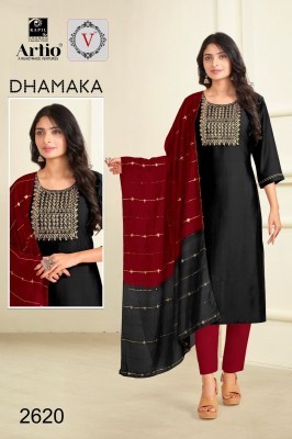 Veda by kapil trendz present Dhamaka rangila silk with fancy neck work readymade suit catalogue at low rate readymade suit catalogs