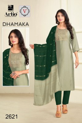 Veda by kapil trendz present Dhamaka rangila silk with fancy neck work readymade suit catalogue at low rate readymade suit catalogs