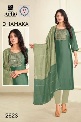 Veda by kapil trendz present Dhamaka rangila silk with fancy neck work readymade suit catalogue at low rate readymade suit catalogs