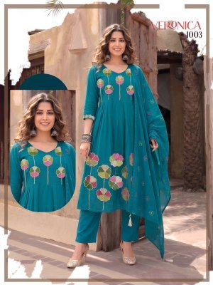 Veronica Heavy Mul Chanderi Designer 3 Piece Suit Set with Embroidered Dupatta readymade suit catalogs