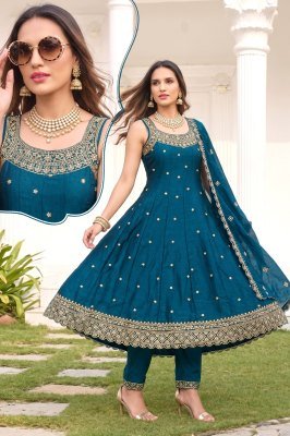 Vichitra Silk Ghera 3-Piece Suit with Manual Work & Dupatta Work 