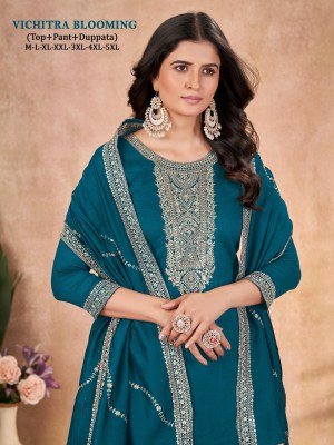 Vichitra blooming Silk Presented Heavy neck embroidered readymade suit catalogue at affordable rate readymade suit catalogs
