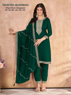 Vichitra blooming Silk Presented Heavy neck embroidered readymade suit catalogue at affordable rate readymade suit catalogs