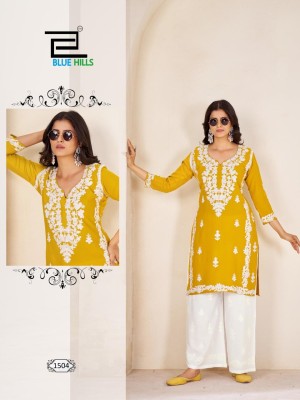 Victoria vol 15 by Blue hills Reyon Thread Work Top with Palazzo catalogue at affordable rate kurtis catalogs