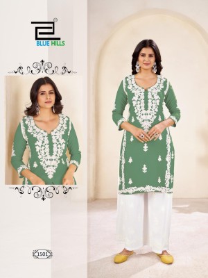 Victoria vol 15 by Blue hills Reyon Thread Work Top with Palazzo catalogue at affordable rate kurtis catalogs