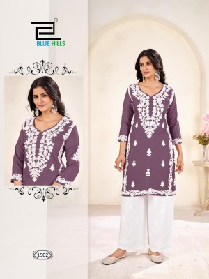 Victoria vol 15 by Blue hills Reyon Thread Work Top with Palazzo catalogue at affordable rate kurtis catalogs