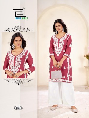 Victoria vol 15 by Blue hills Reyon Thread Work Top with Palazzo catalogue at affordable rate kurtis catalogs
