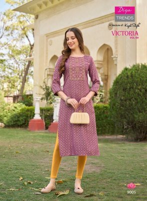 Victoria vol 9 by Diya trendz classy reyon foil printed kurti pant and dupatta catalogue at affordable rate readymade suit catalogs