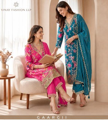 Vinay Kuleesh Gaargii Premium Chinon Unstitched Dress Material wholesale catalogs