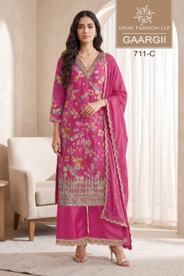 Vinay Kuleesh Gaargii Premium Chinon Unstitched Dress Material dress material catalogs