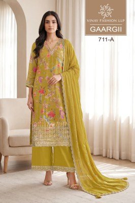 Vinay Kuleesh Gaargii Premium Chinon Unstitched Dress Material dress material catalogs