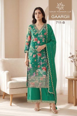 Vinay Kuleesh Gaargii Premium Chinon Unstitched Dress Material dress material catalogs