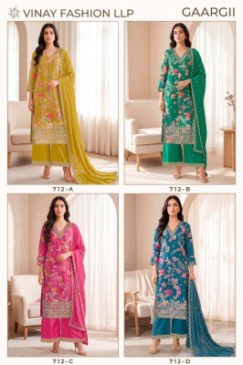 Vinay Kuleesh Gaargii Premium Chinon Unstitched Dress Material dress material catalogs