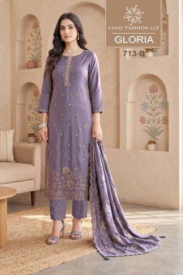 Vinay Kuleesh Gloriaa Premium Gold Silk Unstitched Dress Material dress material catalogs