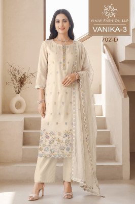 Vinay Kuleesh Vanika-3 Premium Mul Chanderi Unstitched Dress Material w dress material catalogs