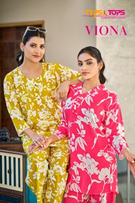 Viona by Tips and tops Heavy reyon printed Fancy Co ord set collection with low price Tips and tops