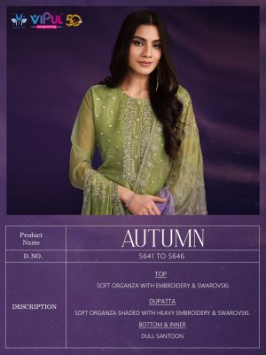 Vipul by Autumn 5641 to 5646 organza unstitched salwar suit catalogue at affordable rate salwar kameez catalogs