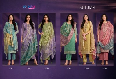 Vipul by Autumn 5641 to 5646 organza unstitched salwar suit catalogue at affordable rate salwar kameez catalogs