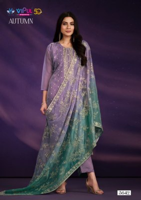 Vipul by Autumn 5641 to 5646 organza unstitched salwar suit catalogue at affordable rate salwar kameez catalogs
