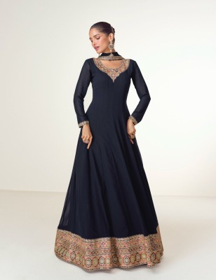 Virasat by Aashirwad creation Real georgette Embroidered fancy Gown with Dupatta catalogue at affordable rate gown catalogs