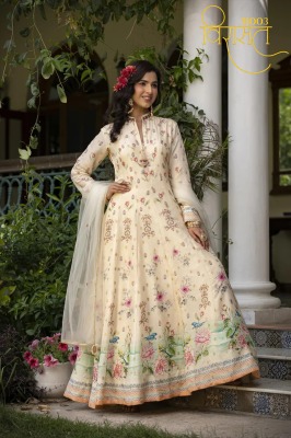 Virasat vol by Bela designer flower printed long gown catalogue at low rate gown catalogs