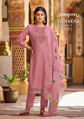 Vishakha vol 02 by Rangoon pure cotton embroidered fancy khatli work kurti pant and dupatta catalogue at low rate readymade suit catalogs