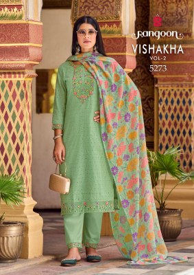 Vishakha vol 02 by Rangoon pure cotton embroidered fancy khatli work kurti pant and dupatta catalogue at low rate readymade suit catalogs