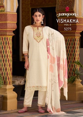 Vishakha vol 2 by Rangoon pure cotton fancy embroidered kurti pant and dupatta catalogue   readymade suit catalogs