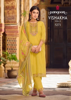 Vishakha vol 2 by Rangoon pure cotton fancy embroidered kurti pant and dupatta catalogue   readymade suit catalogs